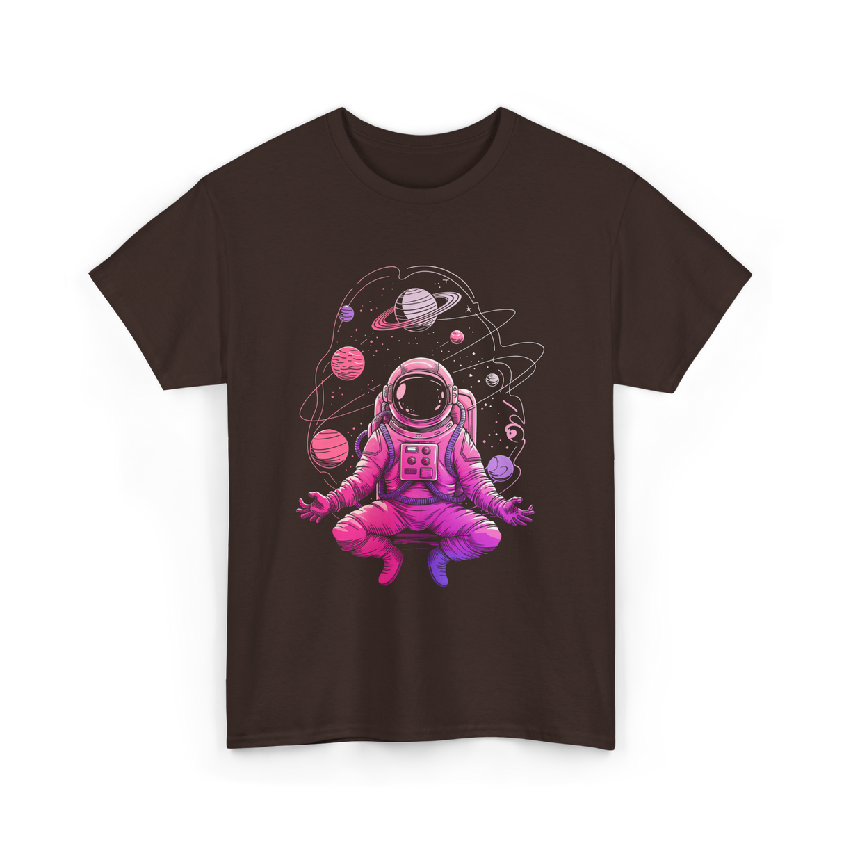 Meditative Astronaut Space Meditation T-Shirt - Dark Chocolate