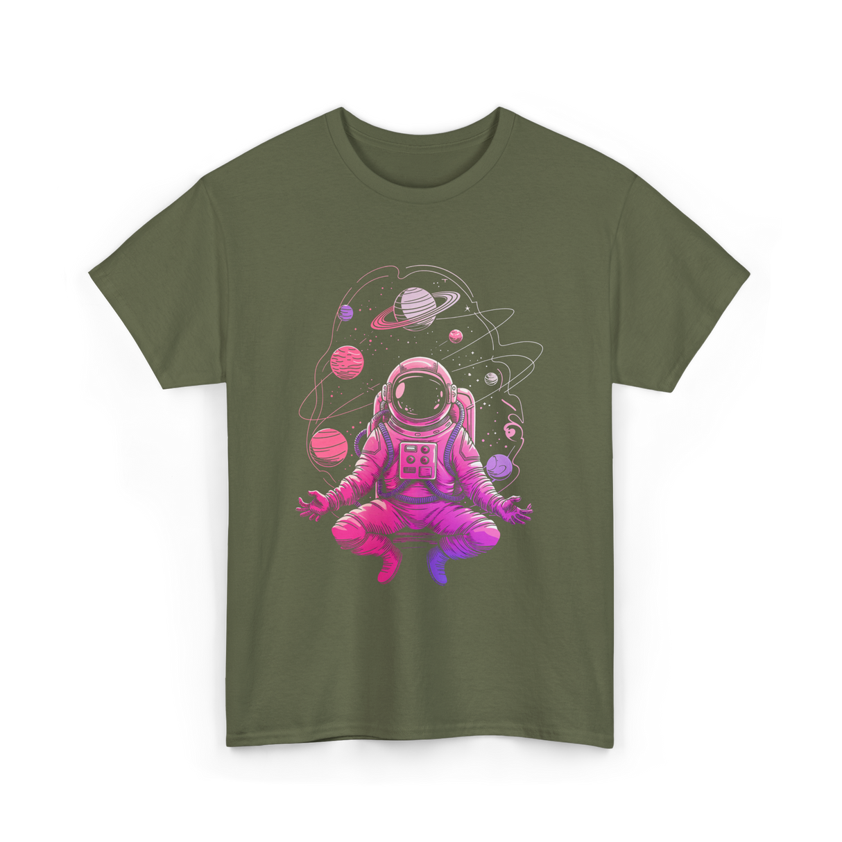 Meditative Astronaut Space Meditation T-Shirt - Military Green