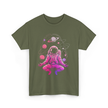 Meditative Astronaut Space Meditation T-Shirt - Military Green