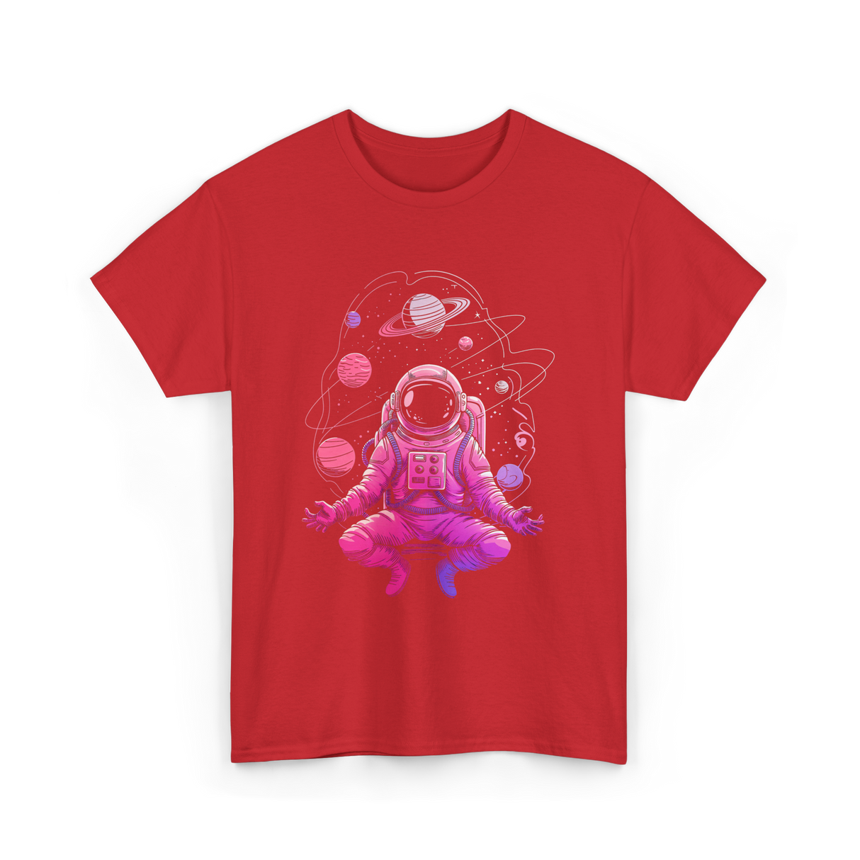 Meditative Astronaut Space Meditation T-Shirt - Red