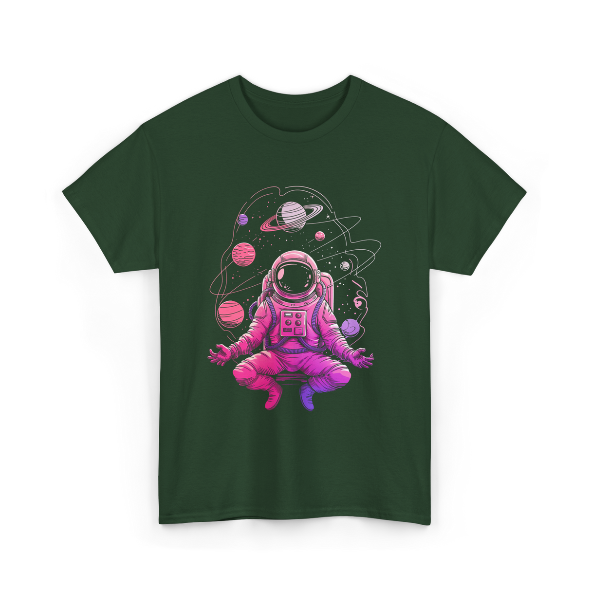 Meditative Astronaut Space Meditation T-Shirt - Forest Green