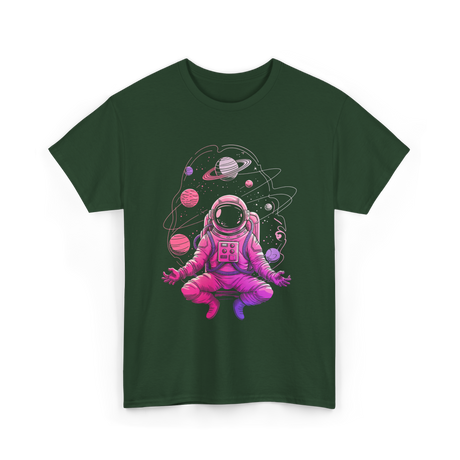 Meditative Astronaut Space Meditation T-Shirt - Forest Green