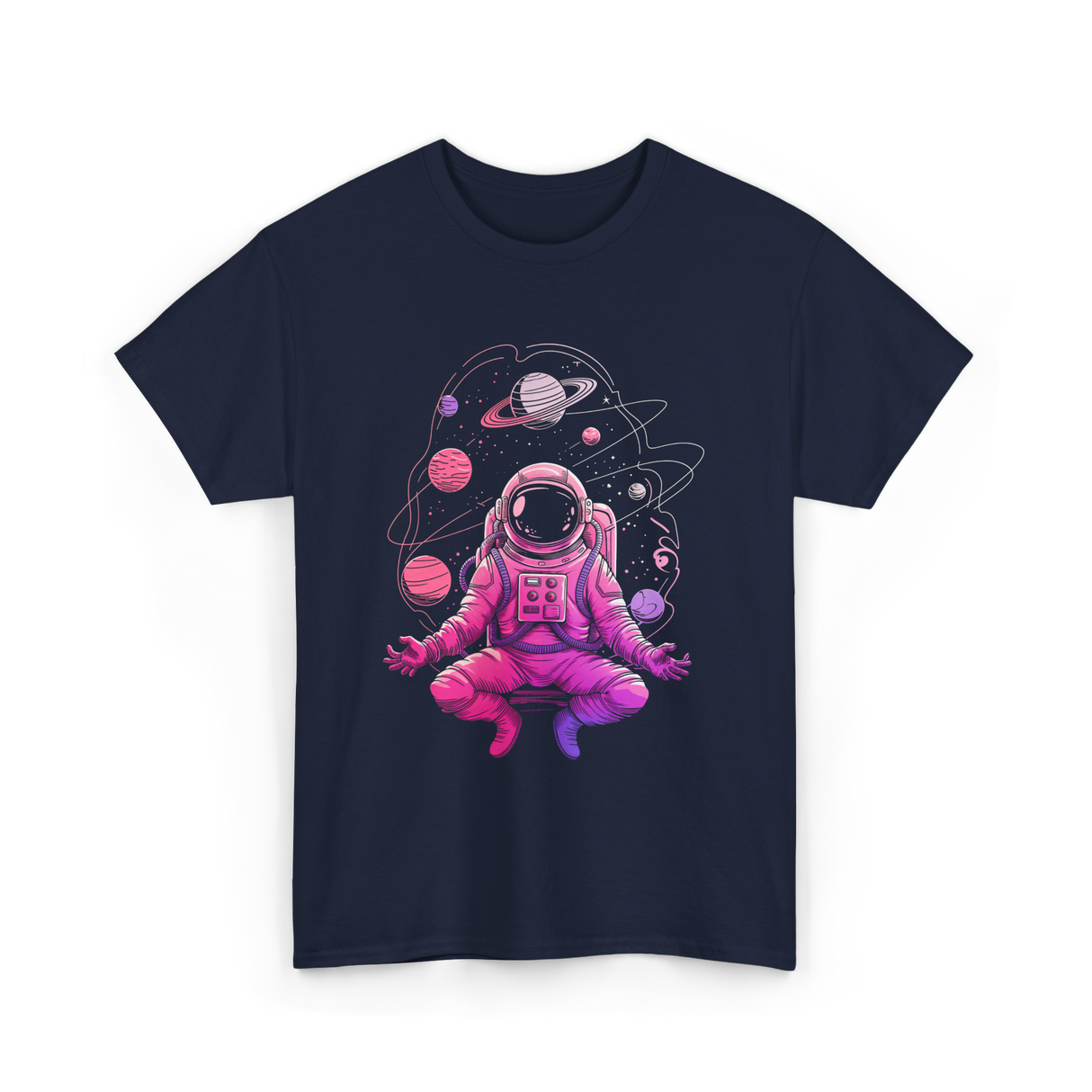 Meditative Astronaut Space Meditation T-Shirt - Navy