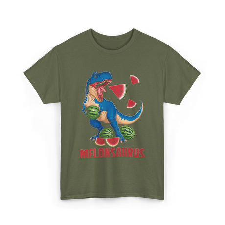 Melonsaurus Watermelon Dinosaur T-Shirt - Military Green