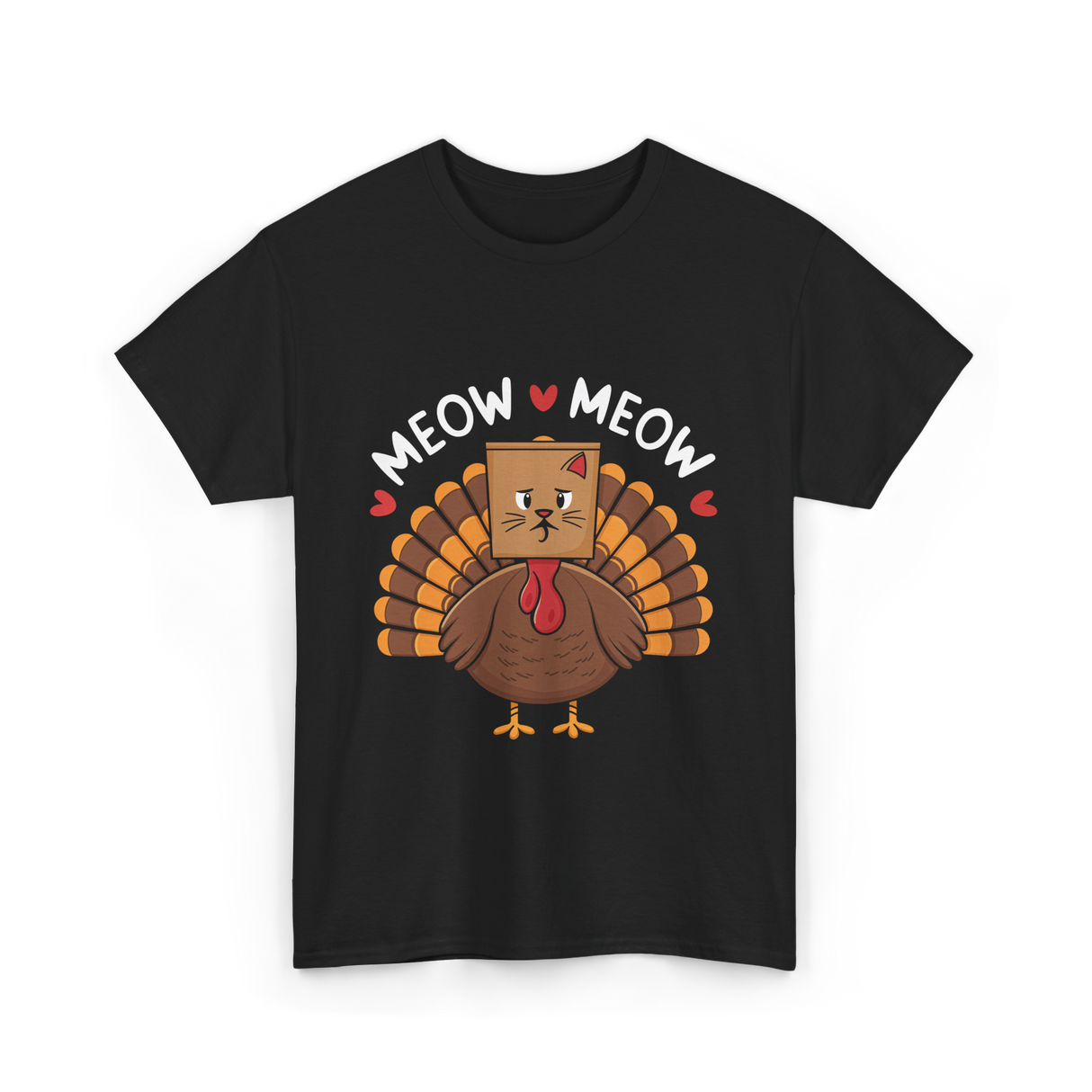 Meow Meow Thanksgiving Turkey Cat T-Shirt - Black