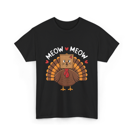 Meow Meow Thanksgiving Turkey Cat T-Shirt - Black