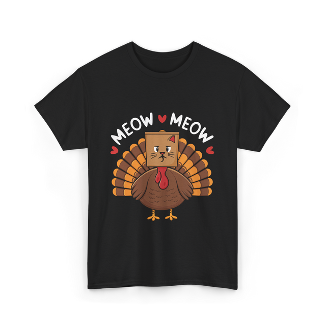 Meow Meow Thanksgiving Turkey Cat T-Shirt - Black