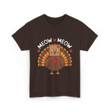 Meow Meow Thanksgiving Turkey Cat T-Shirt - Dark Chocolate