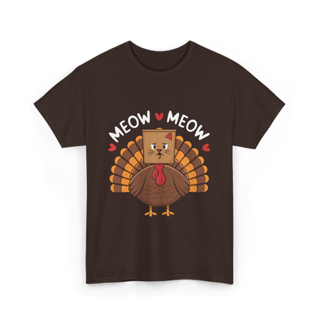 Meow Meow Thanksgiving Turkey Cat T-Shirt - Dark Chocolate