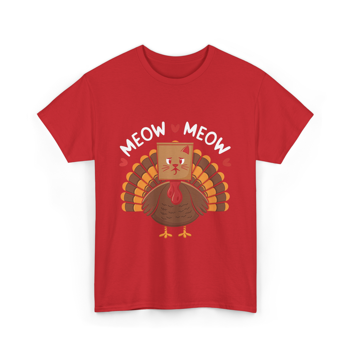 Meow Meow Thanksgiving Turkey Cat T-Shirt - Red