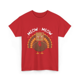 Meow Meow Thanksgiving Turkey Cat T-Shirt - Red