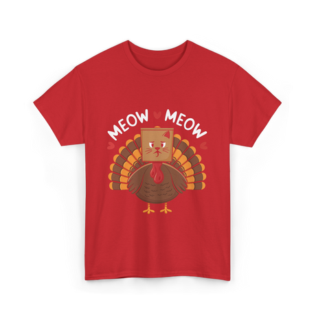 Meow Meow Thanksgiving Turkey Cat T-Shirt - Red