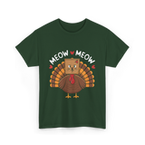 Meow Meow Thanksgiving Turkey Cat T-Shirt - Forest Green