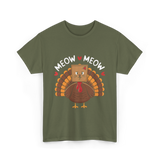 Meow Meow Thanksgiving Turkey Cat T-Shirt - Military Green