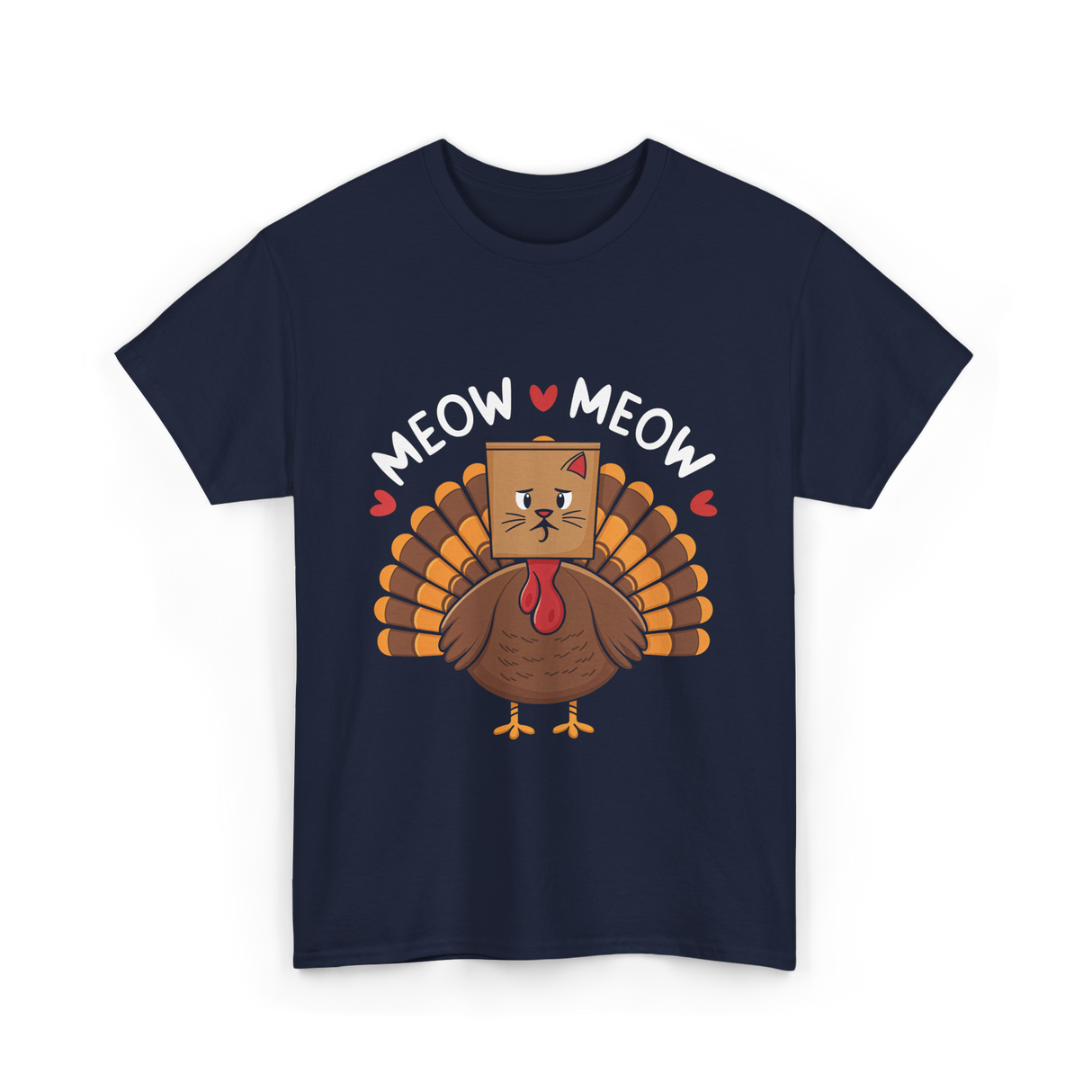 Meow Meow Thanksgiving Turkey Cat T-Shirt - Navy