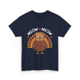 Meow Meow Thanksgiving Turkey Cat T-Shirt - Navy