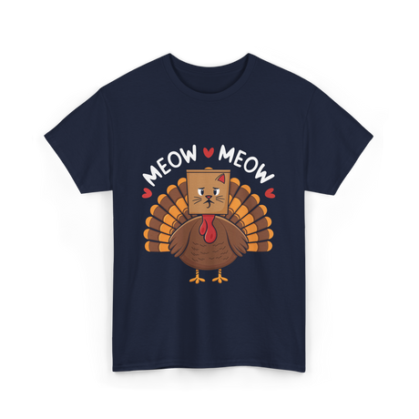 Meow Meow Thanksgiving Turkey Cat T-Shirt - Navy