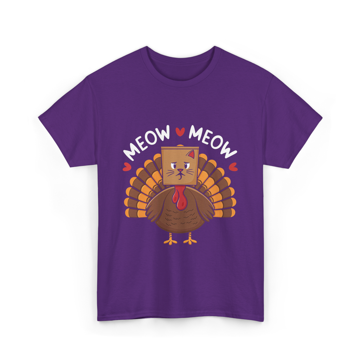 Meow Meow Thanksgiving Turkey Cat T-Shirt - Purple