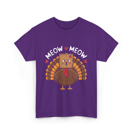 Meow Meow Thanksgiving Turkey Cat T-Shirt - Purple