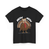 Meow Turkey Thanksgiving Cat T-Shirt - Black