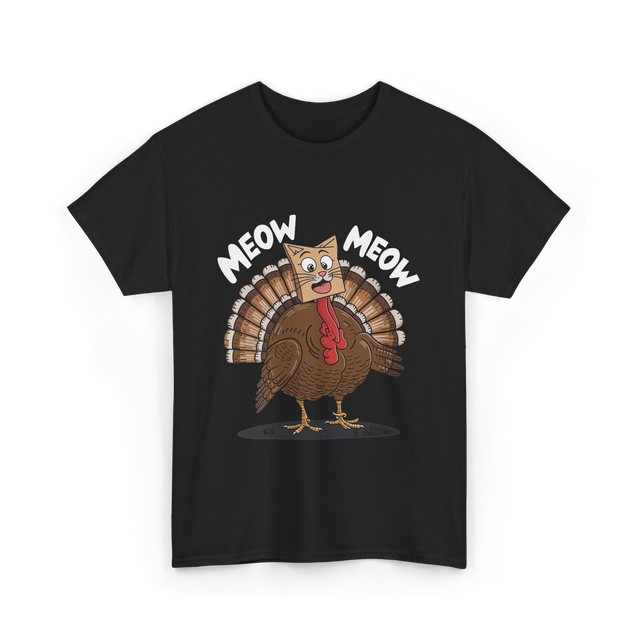 Meow Turkey Thanksgiving Cat T-Shirt - Black