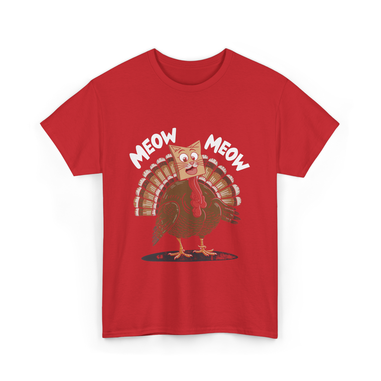 Meow Turkey Thanksgiving Cat T-Shirt - Red