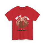 Meow Turkey Thanksgiving Cat T-Shirt - Red