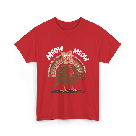 Meow Turkey Thanksgiving Cat T-Shirt - Red