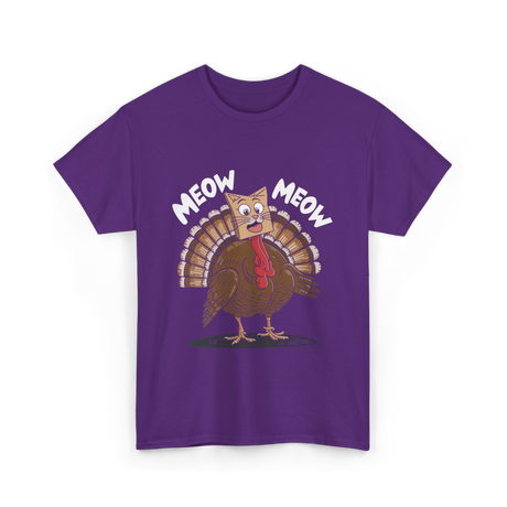 Meow Turkey Thanksgiving Cat T-Shirt - Purple