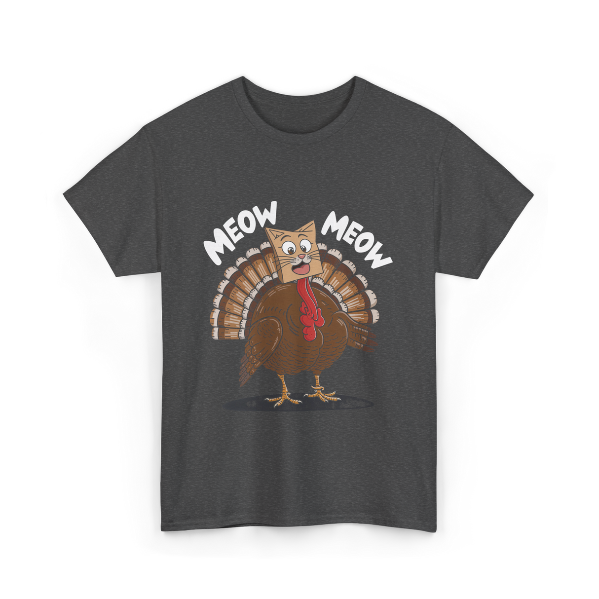 Meow Turkey Thanksgiving Cat T-Shirt - Dark Heather