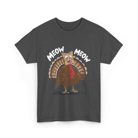 Meow Turkey Thanksgiving Cat T-Shirt - Dark Heather