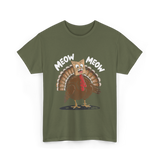 Meow Turkey Thanksgiving Cat T-Shirt - Military Green