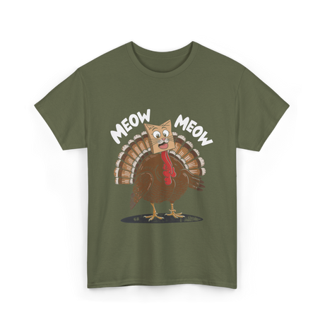 Meow Turkey Thanksgiving Cat T-Shirt - Military Green