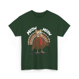 Meow Turkey Thanksgiving Cat T-Shirt - Forest Green