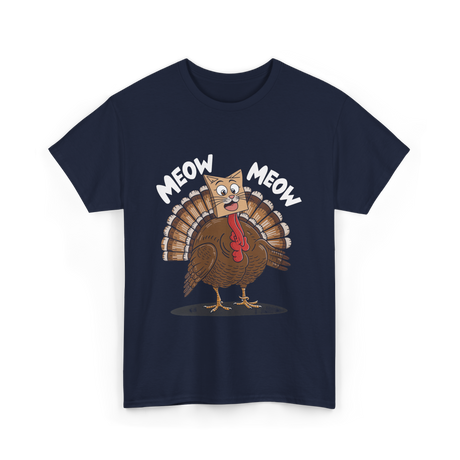 Meow Turkey Thanksgiving Cat T-Shirt - Navy