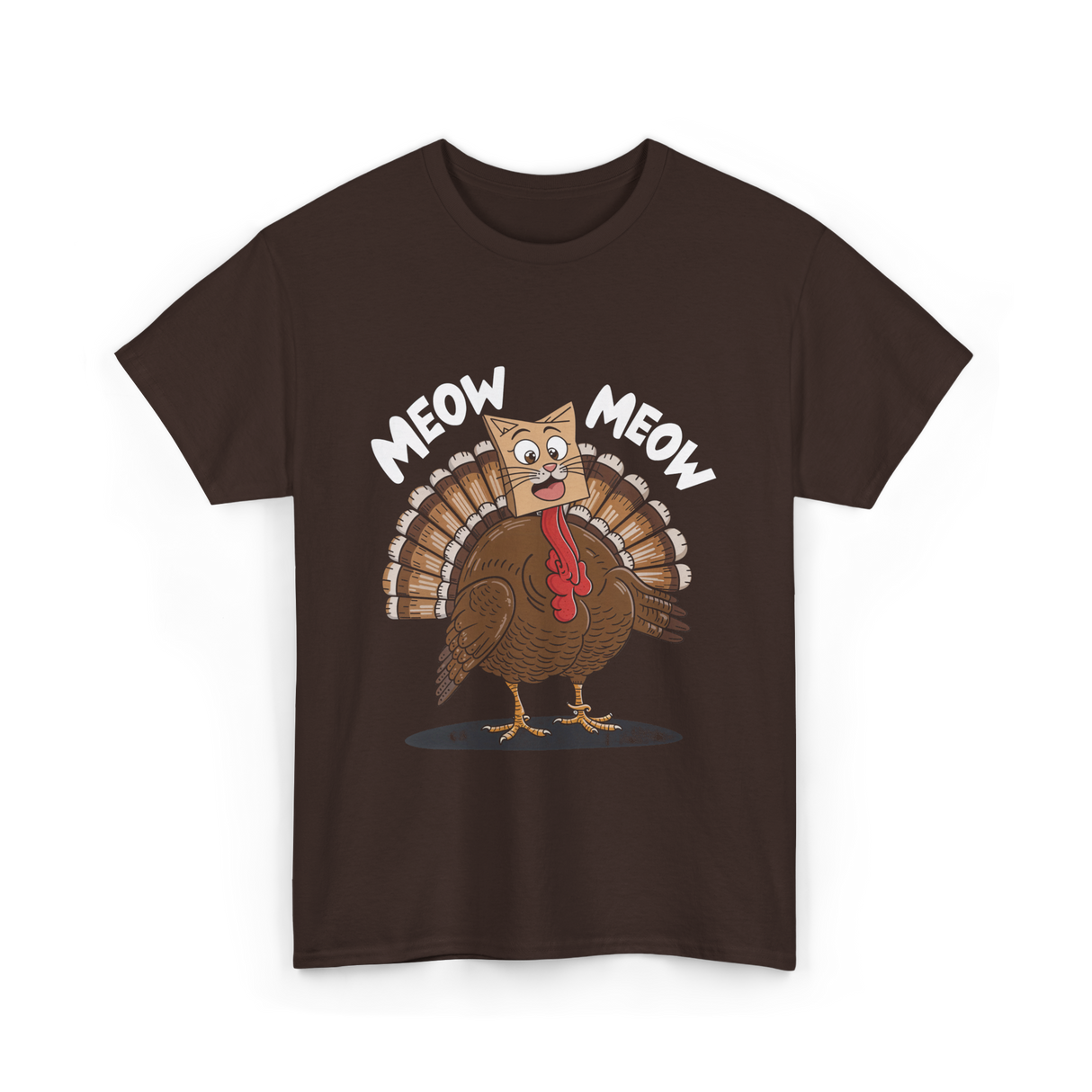 Meow Turkey Thanksgiving Cat T-Shirt - Dark Chocolate