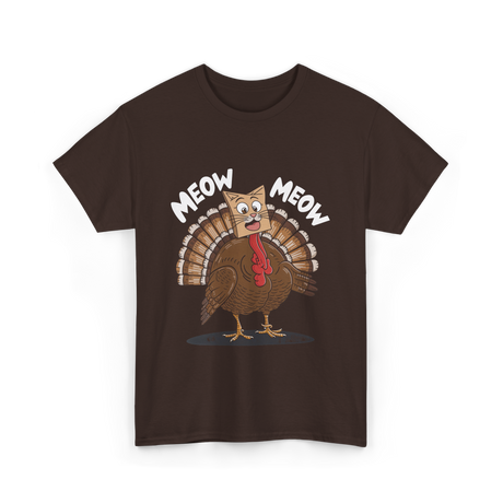 Meow Turkey Thanksgiving Cat T-Shirt - Dark Chocolate