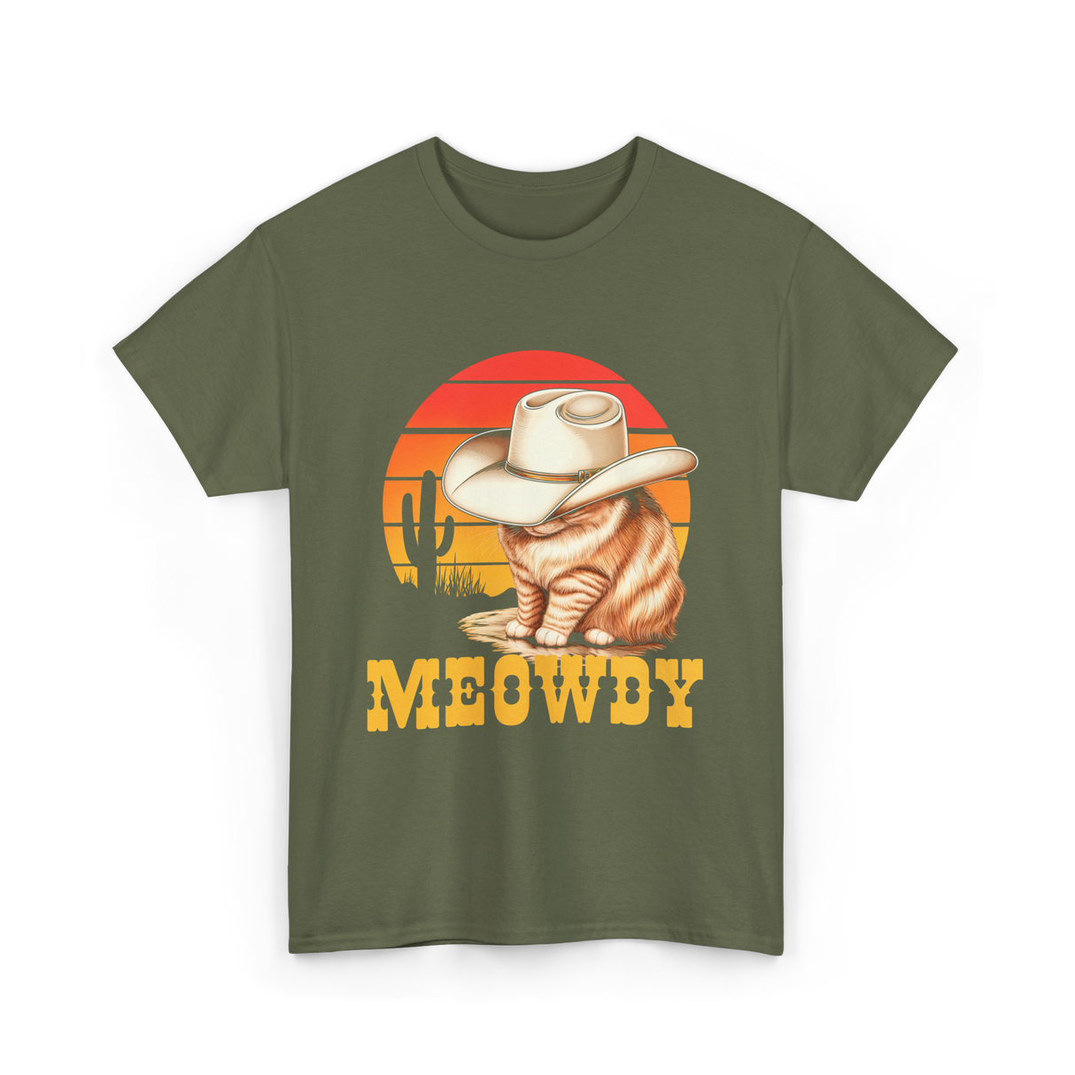 Meowdy Cat Cowboy Cat T-Shirt - Military Green