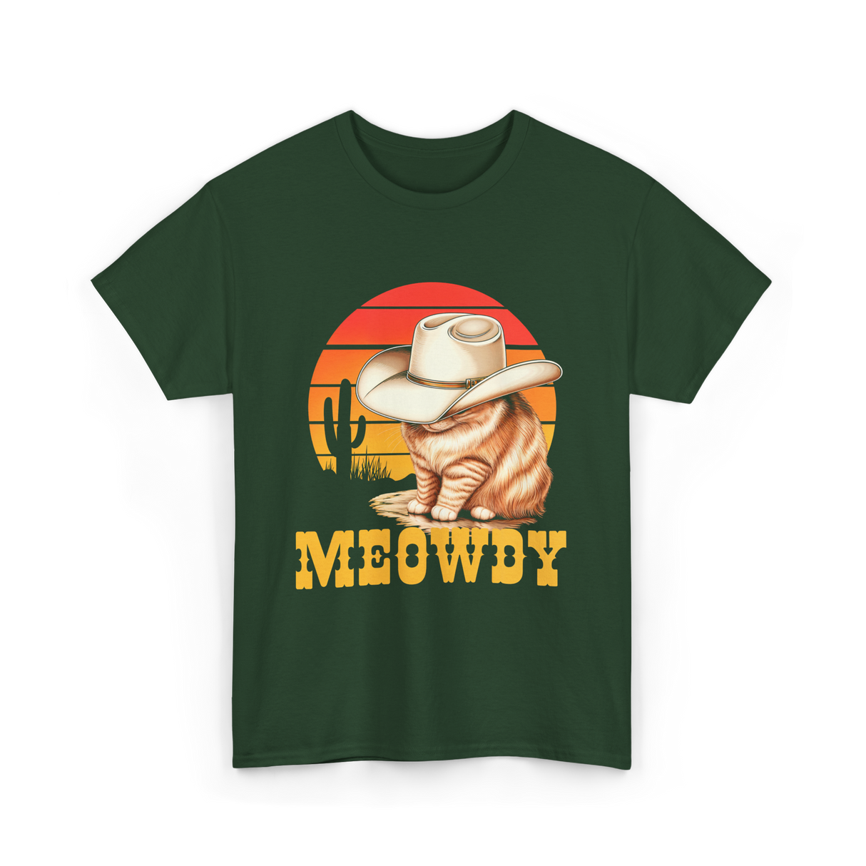 Meowdy Cat Cowboy Cat T-Shirt - Forest Green