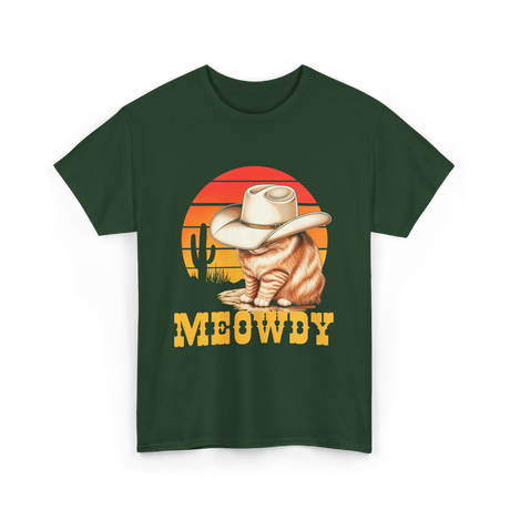 Meowdy Cat Cowboy Cat T-Shirt - Forest Green