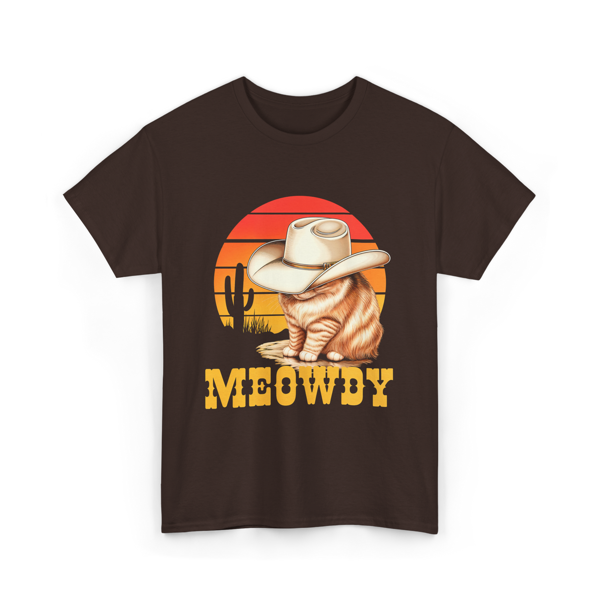 Meowdy Cat Cowboy Cat T-Shirt - Dark Chocolate