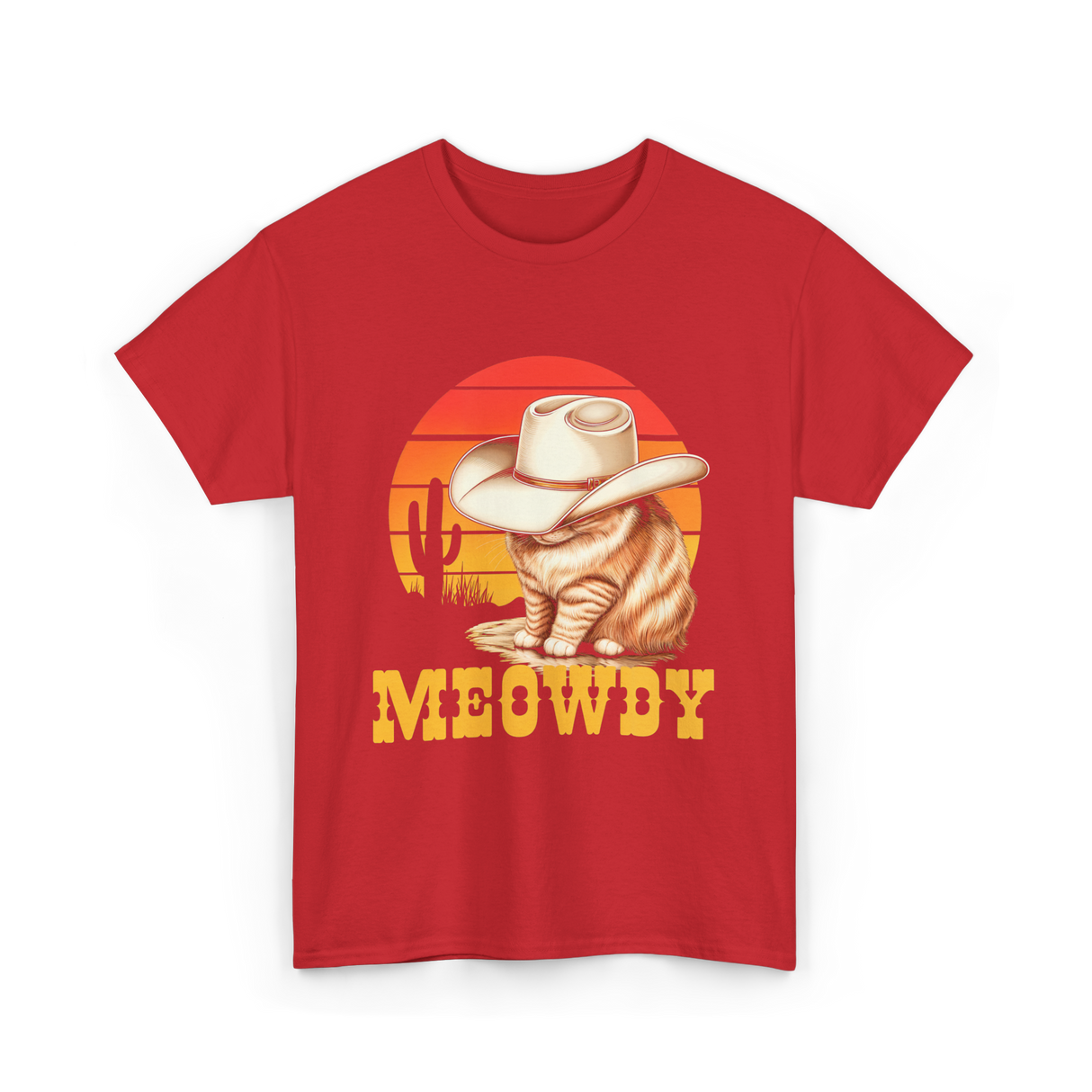 Meowdy Cat Cowboy Cat T-Shirt - Red