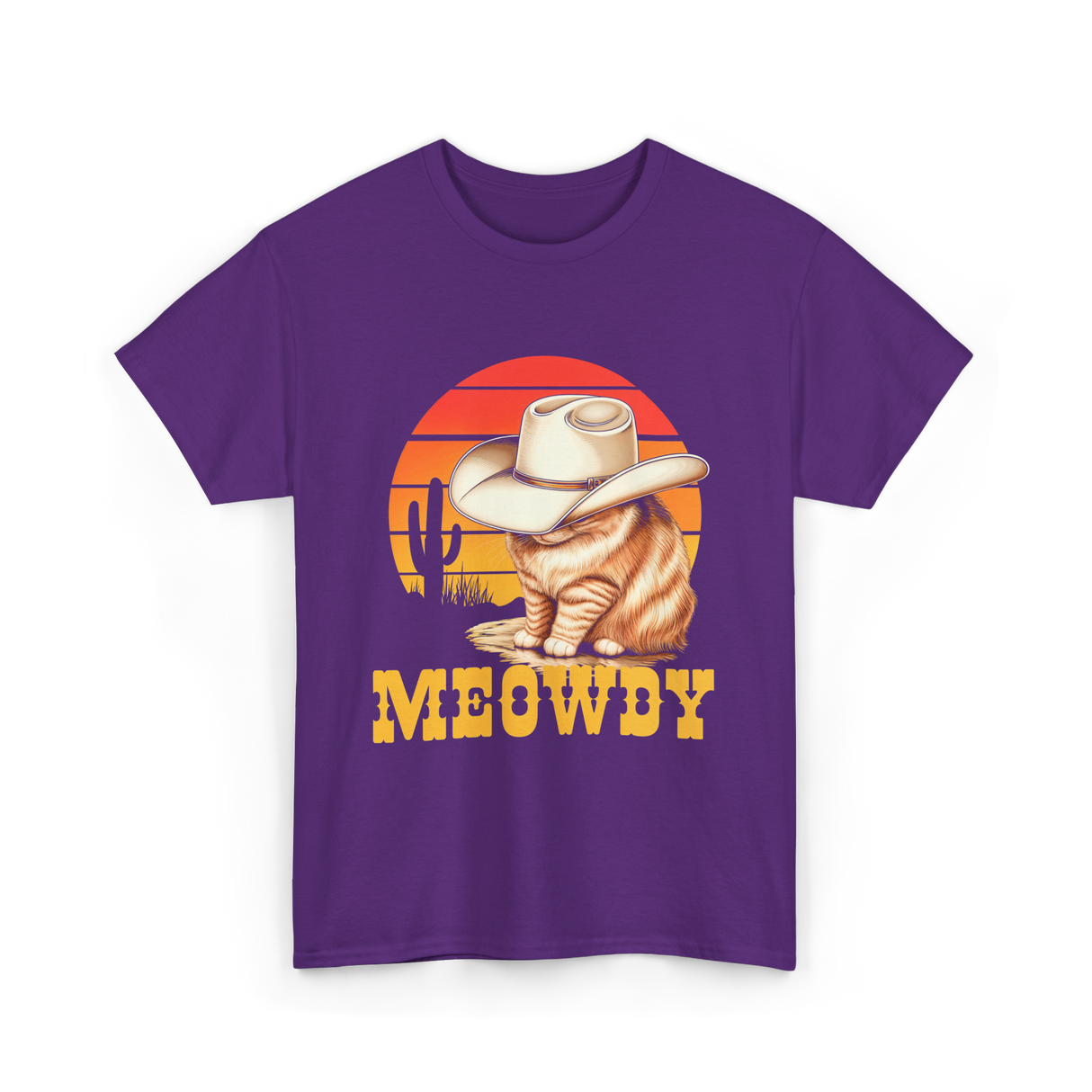 Meowdy Cat Cowboy Cat T-Shirt - Purple