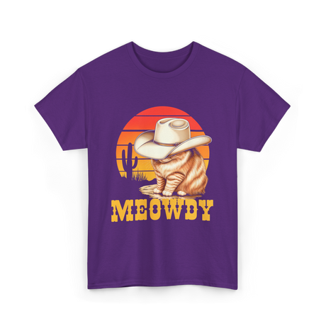 Meowdy Cat Cowboy Cat T-Shirt - Purple