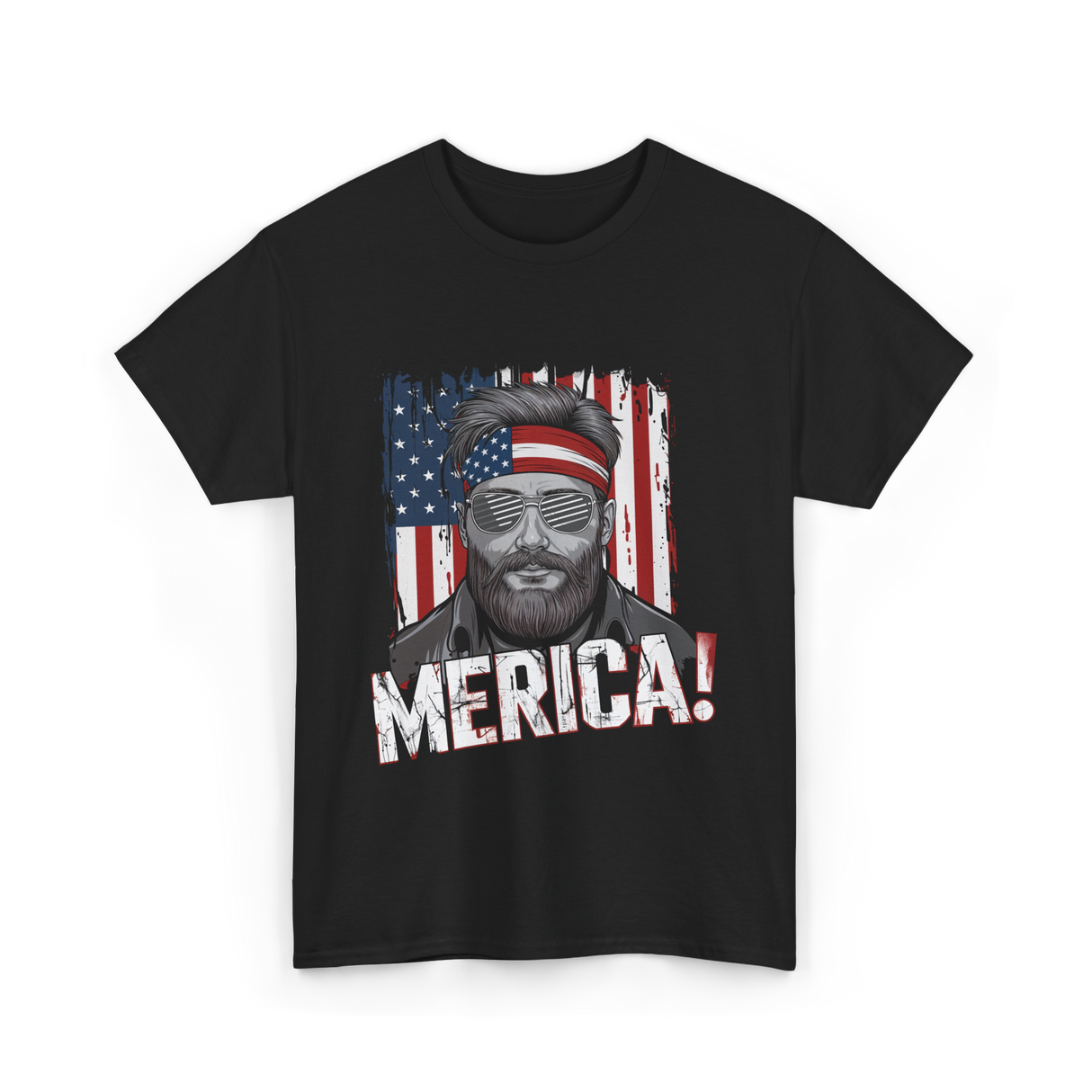 Merica American Flag Patriotism T-Shirt - Black