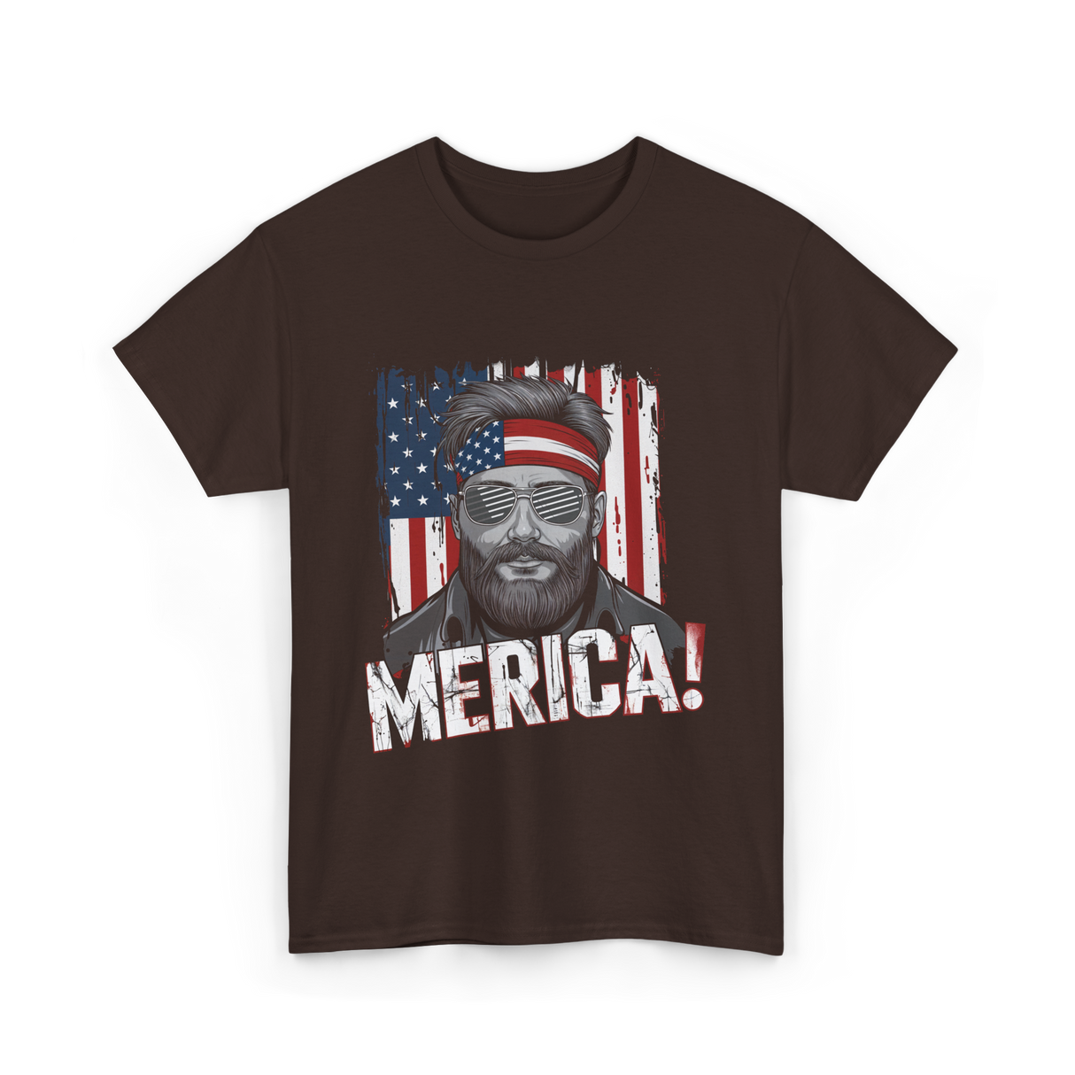 Merica American Flag Patriotism T-Shirt - Dark Chocolate