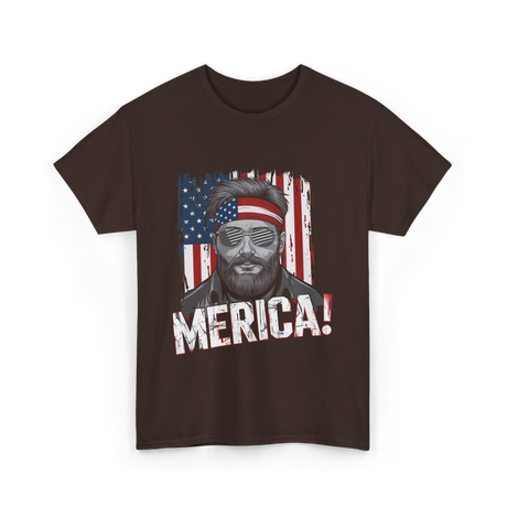 Merica American Flag Patriotism T-Shirt - Dark Chocolate