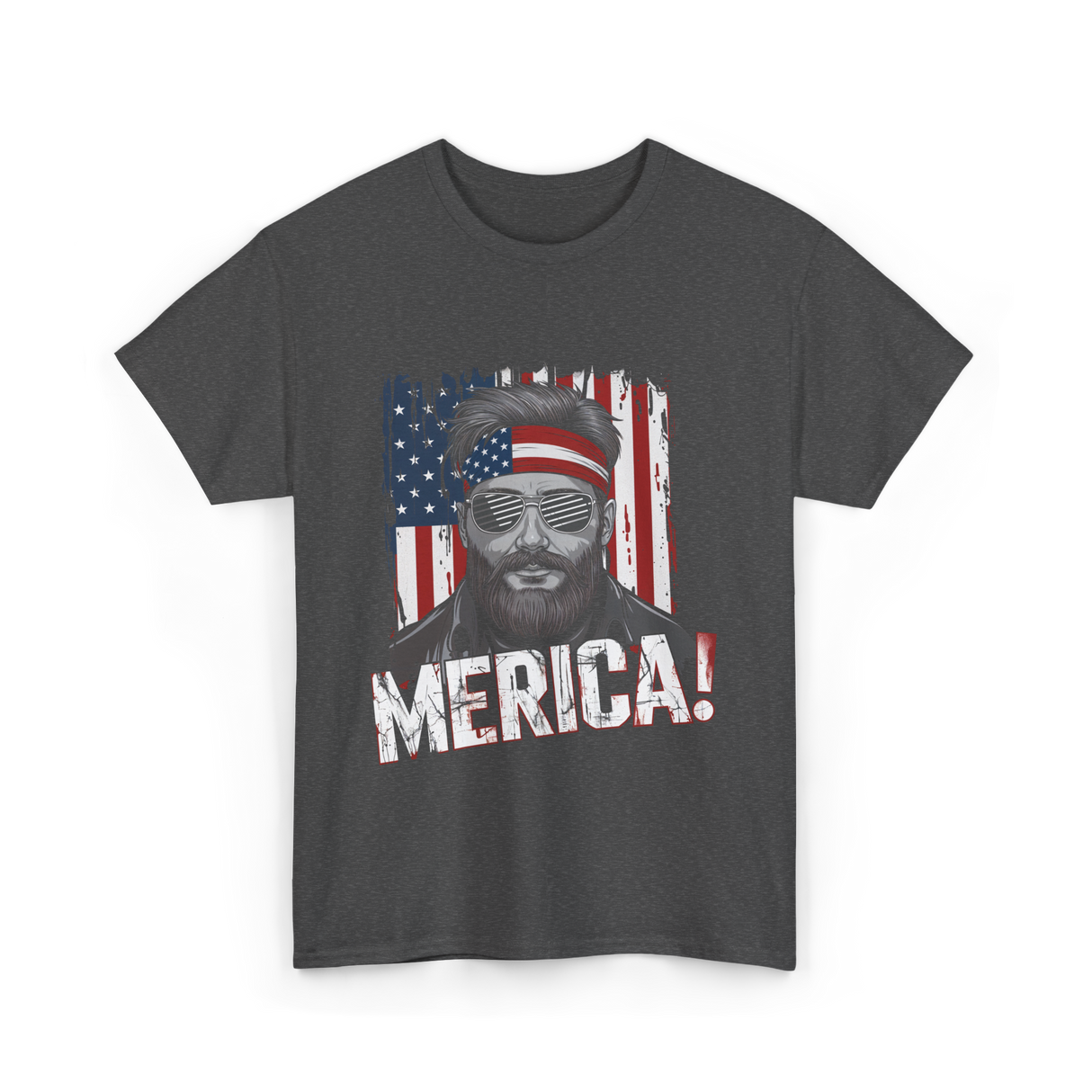 Merica American Flag Patriotism T-Shirt - Dark Heather