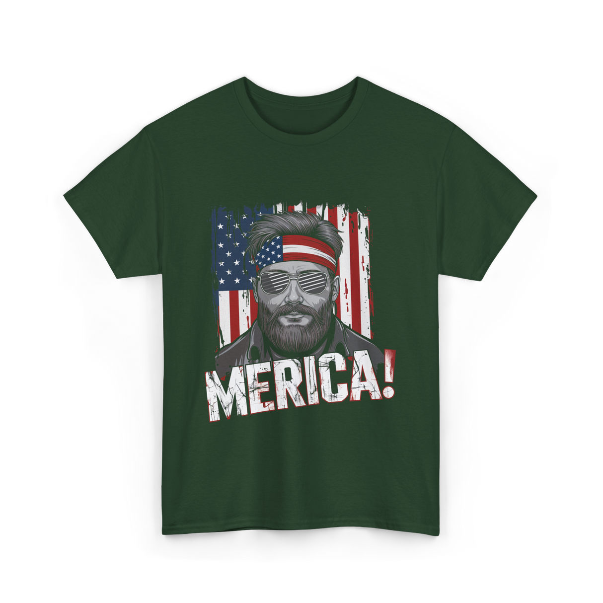 Merica American Flag Patriotism T-Shirt - Forest Green