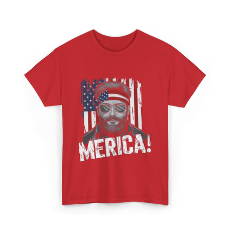 Merica American Flag Patriotism T-Shirt - Red